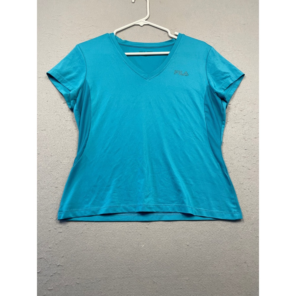 FILA SPORT V-Neck Performance Shirt Polyester Teal Blue Large Womens